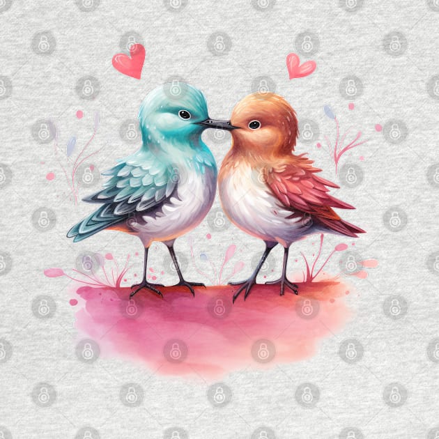 Valentine Kissing Sandpiper Bird Couple by Chromatic Fusion Studio